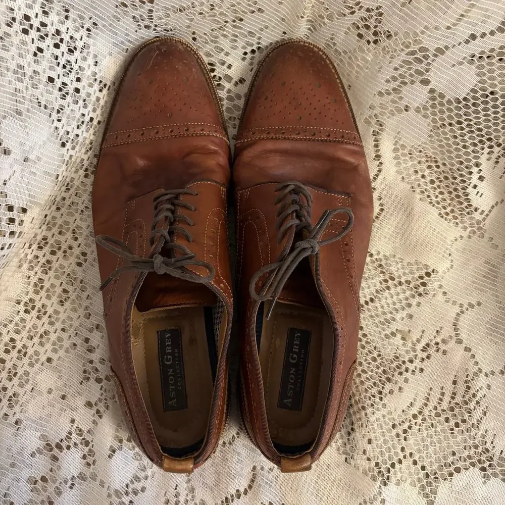 Aston Grey Men's US 12 Brown Leather Oxfords Shoes